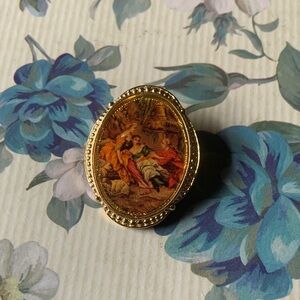 Vintage Style Gold Oval Ring with Art Print